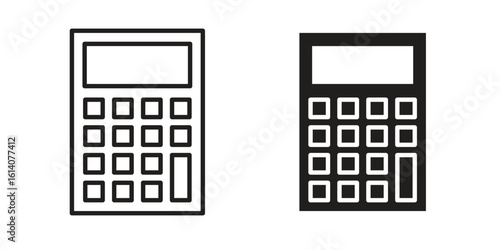 Calculator icon in a black stroke vector design and flat solid version on white background