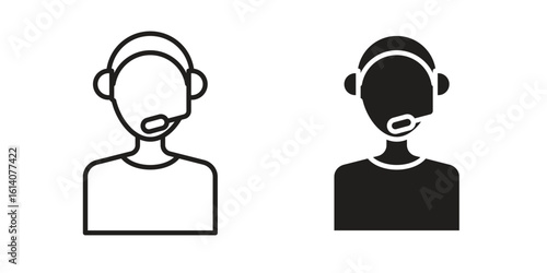 Callcenter icon in a black stroke vector design and flat solid version on white background