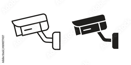 CCTV icon in a black stroke vector design and flat solid version on white background