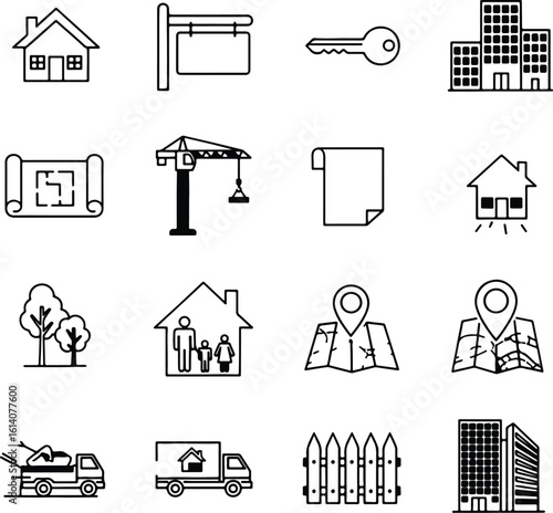 Silhouette real estate and construction icons vector illustrator