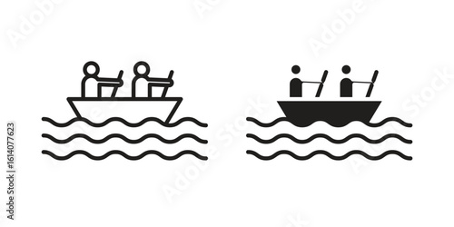 Boat race icon in a black stroke vector design and flat solid version on white background
