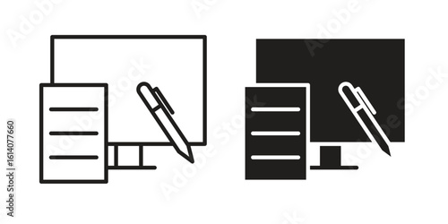 Blended learning icon in a black stroke vector design and flat solid version on white background
