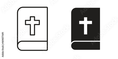 Bible icon in a black stroke vector design and flat solid version on white background