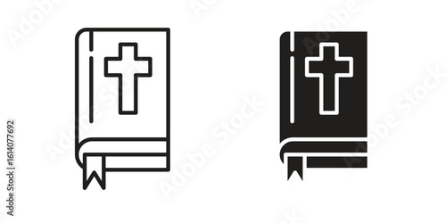 Bible icon in a black stroke vector design and flat solid version on white background
