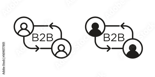 B2B icon in a black stroke vector design and flat solid version on white background