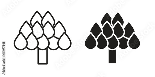 Artichoke icon in a black stroke vector design and flat solid version on white background