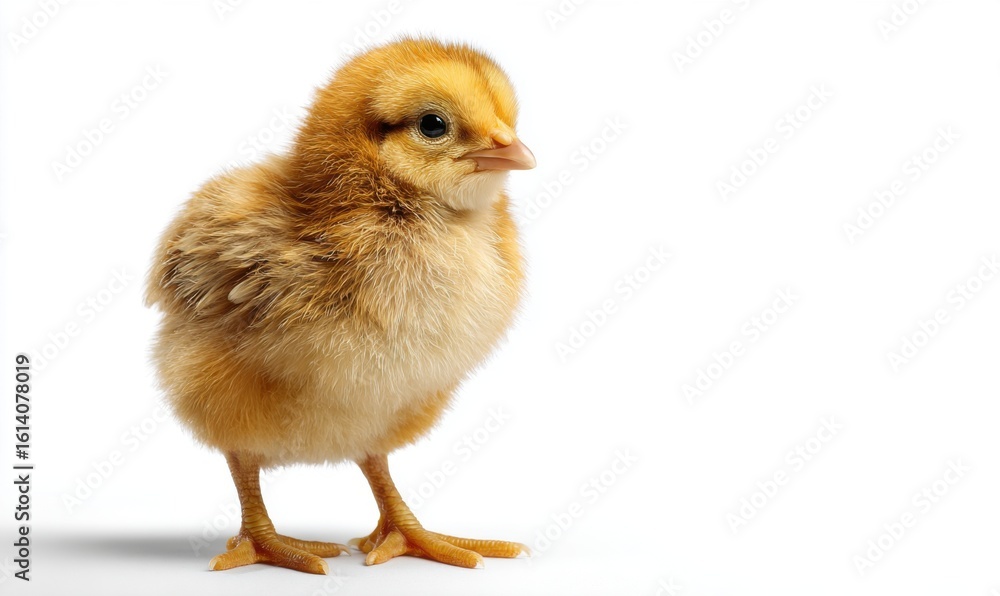 Obraz premium Fluffy chick against white background