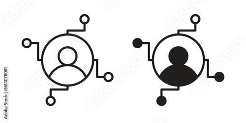 Affiliate marketing icon in a black stroke vector design and flat solid version on white background
