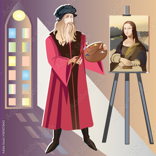 Leonardo da Vinci, Mona Lisa, Renaissance, painter, easel, brush, palette, paints