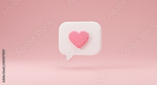 Heart notification message bubble symbolizing love and affection a modern and minimalist design on a soft pink background for social media and digital communication