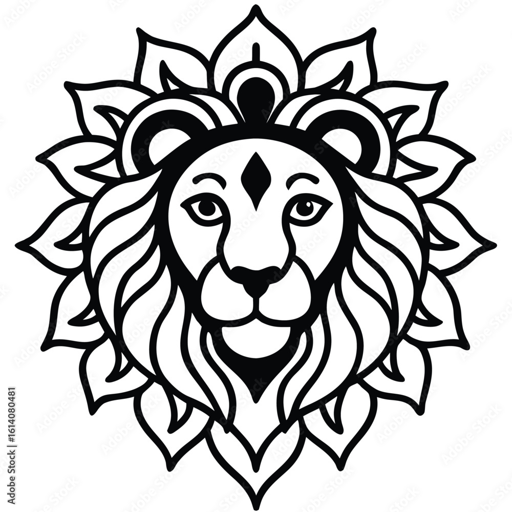 Obraz premium Majestic lion mandala with tribal and floral elements
