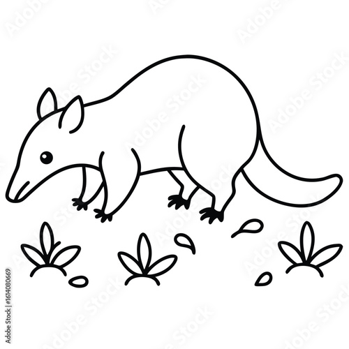 Shy anteater sniffing ground with tongue out