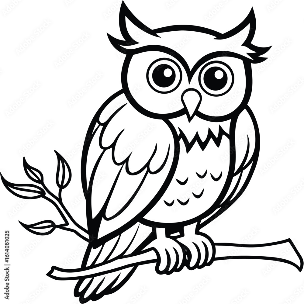 Obraz premium Wise owl perched on tree branch with big eyes