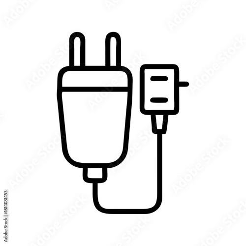 Adapter icon with plug and cable on a white background for technology accessory concept