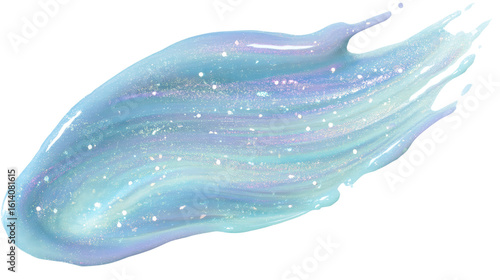 Watercolor a shimmering blue and purple cosmetic cream swatch with glitter sparkles isolated on transparent background