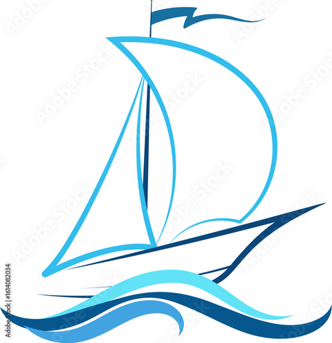 Beautiful fast yacht with sails on the waves