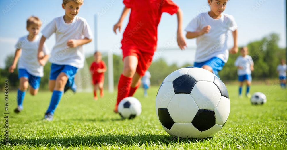 young boys playing soccer on a green grass field young boys playing soccer on a green grass field