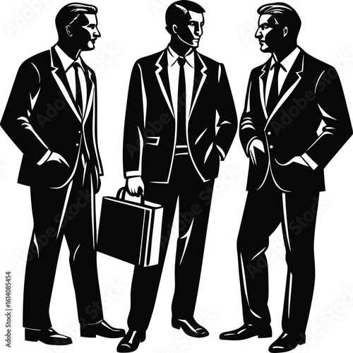 Group of businessmen in discussion silhouette representing teamwork and ideas