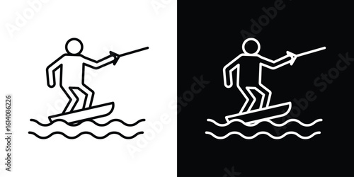 Wakeboarding icon. Simple flat symbol. Perfect Black outline pictogram illustration