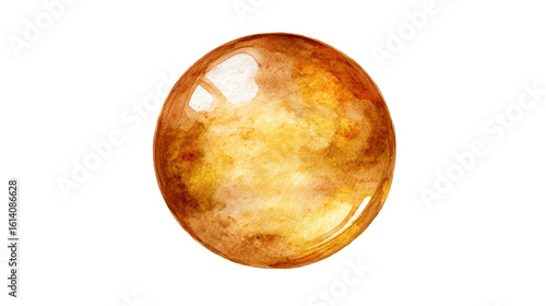 Watercolor a luminous golden sphere with a textured, swirling pattern isolated on white isolated on transparent background