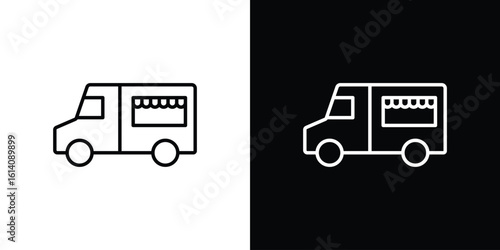 Food truck icon. Simple flat symbol. Perfect Black outline pictogram illustration