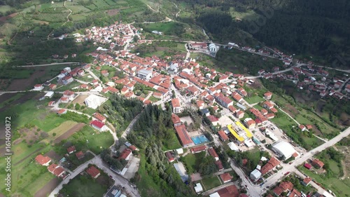 Keles District in Bursa, Turkey. Beautiful landscape with drone shot. 