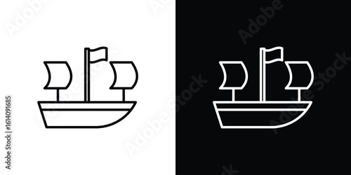 Caravel icon. Simple flat symbol. Perfect Black outline pictogram illustration