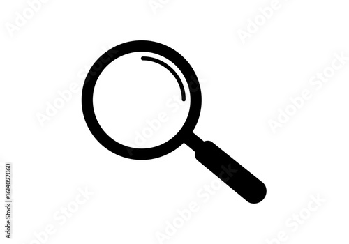 Illustration of a simple magnifying glass tool with a handle on a plain white surface design element