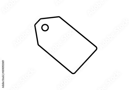 Simple outline drawing of a blank tag with a hole for hanging on a white isolated surface view