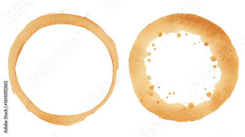 Watercolor two distinct coffee rings isolated on a clean transparent background