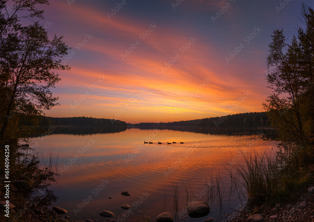 Obraz premium Sunset over lake