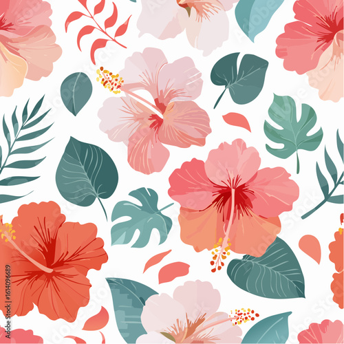 Bold Maximalist Floral Vector Pattern with Oversized Tropical Flowers – Seamless Repeat Design,A vibrant and expressive seamless vector pattern featuring oversized tropical flowers in a maximalist sty