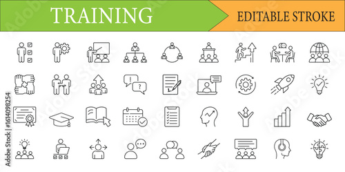 Business Training and Education Line Icon Set for Professional Development