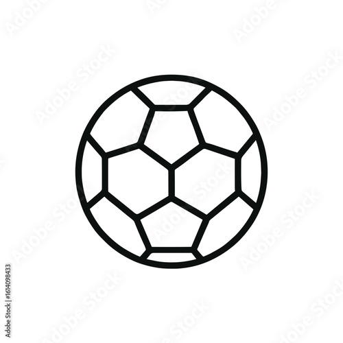 Icon soccer ball in black line drawing style on transparent background