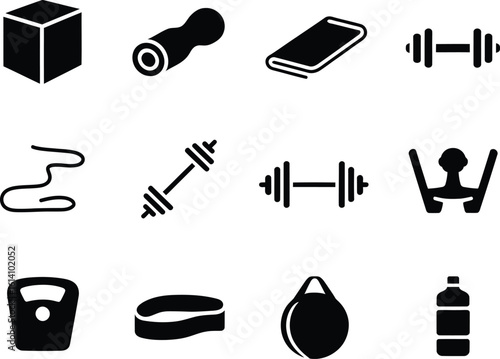 Collection of fitness equipment icons for workout and training