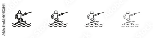 Wakeboarding icon set, Illustration, Black