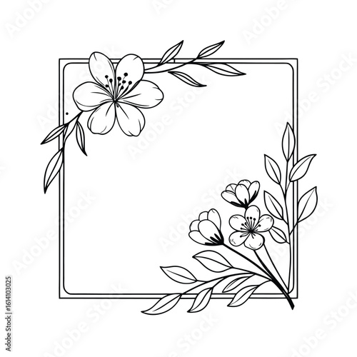 Elegant minimalist floral rectangle frame line art design