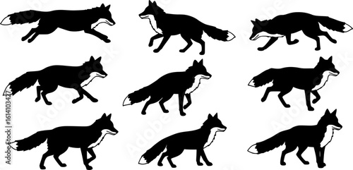Collection of fox silhouettes in various poses
