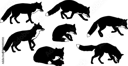 Collection of fox silhouettes in various poses
