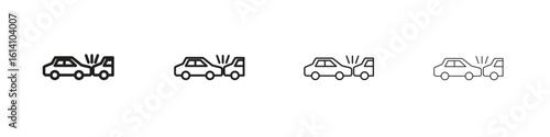Rear end collision icon set, Illustration, Black