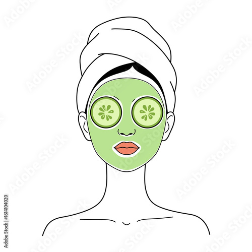 Young woman with cucumber mask relaxing in spa treatment  