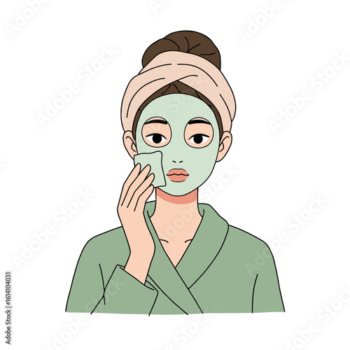 Young woman applying facial mask while relaxing at home  