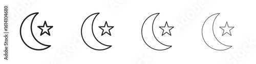 Moon and star icon set, Illustration, Black