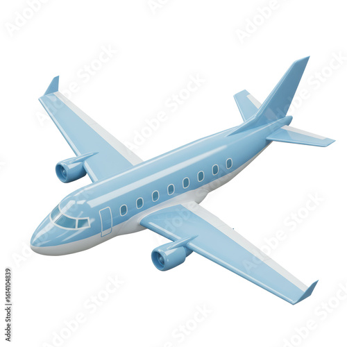 A light blue passenger airplane illustration isolated against a black background.