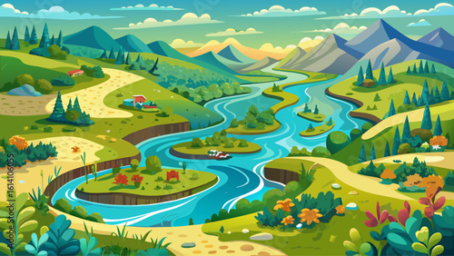 Remarkable natural texture showcased in this overhead shot of a flourishing meadow and a meandering river.