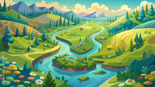 Remarkable natural texture showcased in this overhead shot of a flourishing meadow and a meandering river.
