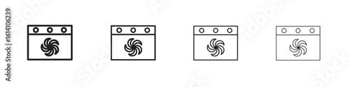 Convection turbofan stove icon set, Illustration, Black