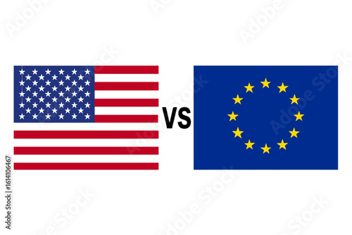 USA vs EU – Vector Flag Icons of Transatlantic Power and Partnership.