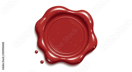 Vintage red wax seal with glossy texture on white background