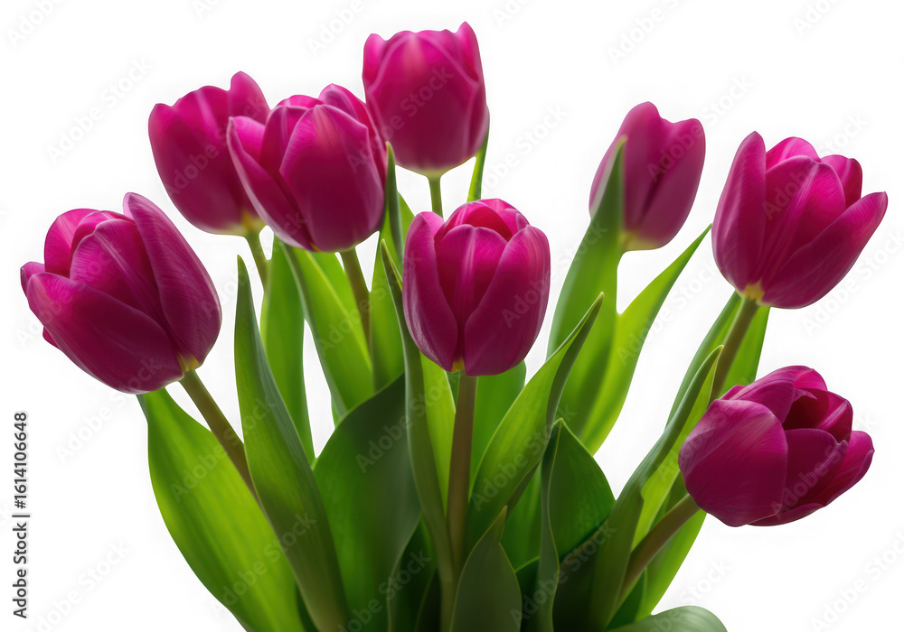 Naklejka premium Vibrant magenta tulips bloom against a dark background